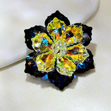 Load image into Gallery viewer, Jewelblings Stunning Two-tone Dark Blue and Green Vitrail Flower Rhinestone Pin Brooch for Mother Day Birthday Anniverssary Event Jewelry
