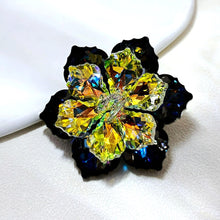 Load image into Gallery viewer, Jewelblings Stunning Two-tone Dark Blue and Green Vitrail Flower Rhinestone Pin Brooch for Mother Day Birthday Anniverssary Event Jewelry
