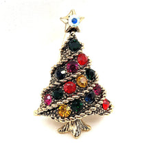 Load image into Gallery viewer, Jewelblings Stunning Vintage Golden Braided Colorful Crystal Christmas Tree Brooches and Pins for Family Best Friends Winter Holiday Jewelry
