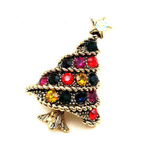 Load image into Gallery viewer, Jewelblings Stunning Vintage Golden Braided Colorful Crystal Christmas Tree Brooches and Pins for Family Best Friends Winter Holiday Jewelry
