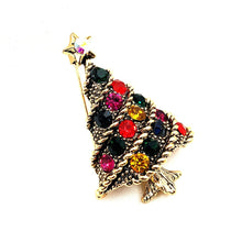 Load image into Gallery viewer, Jewelblings Stunning Vintage Golden Braided Colorful Crystal Christmas Tree Brooches and Pins for Family Best Friends Winter Holiday Jewelry
