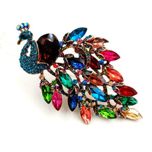 Load image into Gallery viewer, Jewelblings Stunning Vintage Marquise Stone Accent Tail Colorful Peacock Brooch  Statement Bird Jewelry for Women Sweater Dress Pendant Pin

