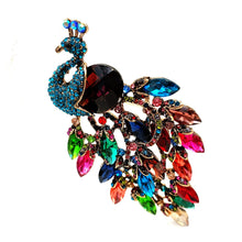 Load image into Gallery viewer, Jewelblings Stunning Vintage Marquise Stone Accent Tail Colorful Peacock Brooch  Statement Bird Jewelry for Women Sweater Dress Pendant Pin
