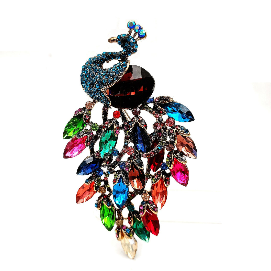 Jewelblings Stunning Vintage Marquise Stone Accent Tail Colorful Peacock Brooch  Statement Bird Jewelry for Women Sweater Dress Pendant Pin