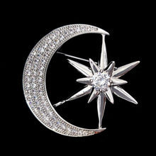 Load image into Gallery viewer, Jewelblings Victorian Antique Hardware Pave Clear CZ Star Crescent Moon Brooches Pins Unisex Planet Jewelry for Business Suit Formal Dress
