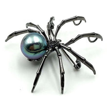 Load image into Gallery viewer, Jewelblings Victorian Style Black Mother of Pearl Spider Brooches Black Tone Micro Pave CZ Head Halloween Spider Pins Costume Insect Jewelry
