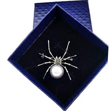Load image into Gallery viewer, Jewelblings Victorian Style Black Mother of Pearl Spider Brooches Black Tone Micro Pave CZ Head Halloween Spider Pins Costume Insect Jewelry
