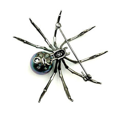 Load image into Gallery viewer, Jewelblings Victorian Style Black Mother of Pearl Spider Brooches Black Tone Micro Pave CZ Head Halloween Spider Pins Costume Insect Jewelry
