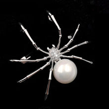 Load image into Gallery viewer, Jewelblings Victorian Vintage Micro Pave Clear CZ  Head Imitated White Pearl Spider Brooches Pins for Women Suit Halloween Costume Jewelry
