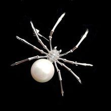 Load image into Gallery viewer, Jewelblings Victorian Vintage Micro Pave Clear CZ  Head Imitated White Pearl Spider Brooches Pins for Women Suit Halloween Costume Jewelry
