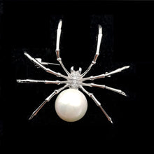 Load image into Gallery viewer, Jewelblings Victorian Vintage Micro Pave Clear CZ  Head Imitated White Pearl Spider Brooches Pins for Women Suit Halloween Costume Jewelry
