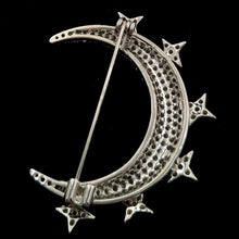 Load image into Gallery viewer, Jewelblings Victorian Vintage Micro Pave Clear Small Golden Stars &amp; White Crescent Moon Brooch Broach for Women Wrap Shawl Scarf  Jewelry
