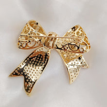 Load image into Gallery viewer, Jewelblings Victorian Vintage Style Micro Pave Clear CZ Golden Bow Brooches Tinny Stone Pave Antique Ribbon Bow Pins Wedding Party Accessory
