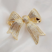 Load image into Gallery viewer, Jewelblings Victorian Vintage Style Micro Pave Clear CZ Golden Bow Brooches Tinny Stone Pave Antique Ribbon Bow Pins Wedding Party Accessory
