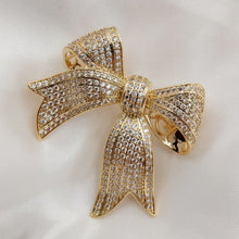 Load image into Gallery viewer, Jewelblings Victorian Vintage Style Micro Pave Clear CZ Golden Bow Brooches Tinny Stone Pave Antique Ribbon Bow Pins Wedding Party Accessory
