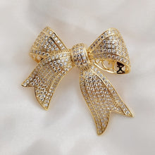 Load image into Gallery viewer, Jewelblings Victorian Vintage Style Micro Pave Clear CZ Golden Bow Brooches Tinny Stone Pave Antique Ribbon Bow Pins Wedding Party Accessory
