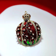 Load image into Gallery viewer, Jewelblings Vintage Crown Top Pearl Red Green Enamel Easter Egg Brooches Pins Metropolitan Church Festival Jewelry
