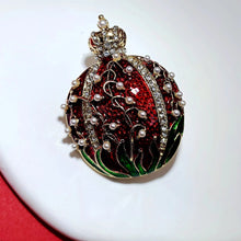 Load image into Gallery viewer, Jewelblings Vintage Crown Top Pearl Red Green Enamel Easter Egg Brooches Pins Metropolitan Church Festival Jewelry
