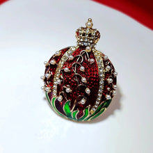 Load image into Gallery viewer, Jewelblings Vintage Crown Top Pearl Red Green Enamel Easter Egg Brooches Pins Metropolitan Church Festival Jewelry
