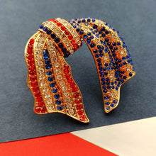 Load image into Gallery viewer, Jewelblings Vintage Blue and Red Crystal US Flag Patriotic Bowknot Brooch Pin Independent Patriotism American Memorial Election Day Jewelry
