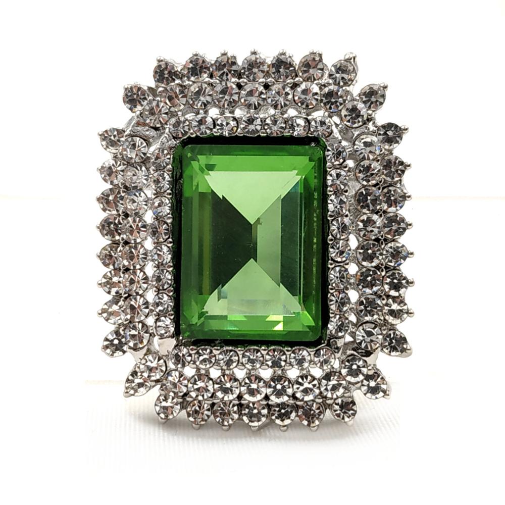 Jewelblings Vintage Embellishment Faceted Green Rectangle Stone Brooch and Pins