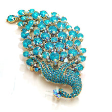 Load image into Gallery viewer, Jewelblings Vintage Gold Tone Blue Crystal Rhinestones 4.22&#39;&#39; Large Peacock Brooch Pin Art Nouveau Jewelry for Summer Holiday Teacher Gift
