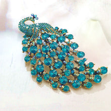 Load image into Gallery viewer, Jewelblings Vintage Gold Tone Blue Crystal Rhinestones 4.22&#39;&#39; Large Peacock Brooch Pin Art Nouveau Jewelry for Summer Holiday Teacher Gift
