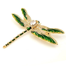 Load image into Gallery viewer, Jewelblings Vintage Green Enameled Oversize Dragonfly Brooches Gold Tone Micro Pave Crystal Winged Big Dragonfly Pins Unisex Insect Jewelry

