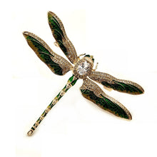 Load image into Gallery viewer, Jewelblings Vintage Green Enameled Oversize Dragonfly Brooches Gold Tone Micro Pave Crystal Winged Big Dragonfly Pins Unisex Insect Jewelry
