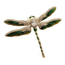 Load image into Gallery viewer, Jewelblings Vintage Green Enameled Oversize Dragonfly Brooches Gold Tone Micro Pave Crystal Winged Big Dragonfly Pins Unisex Insect Jewelry
