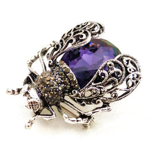 Load image into Gallery viewer, Jewelblings Vintage Scroll Filigree Winged Blue Purple Red Stone Cicada Brooch Pin Beetle Bug Jewelry for Unisex Costume Halloween Accessory
