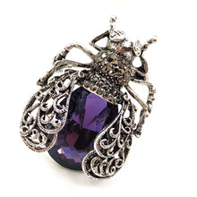 Load image into Gallery viewer, Jewelblings Vintage Scroll Filigree Winged Blue Purple Red Stone Cicada Brooch Pin Beetle Bug Jewelry for Unisex Costume Halloween Accessory
