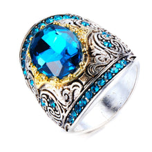 Load image into Gallery viewer, Vintage Silver Scroll Big Blue Oval Stone Wide Face Cocktail Rings Size 8 Hyperbole Design Jewelry
