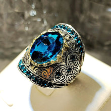 Load image into Gallery viewer, Vintage Silver Scroll Big Blue Oval Stone Wide Face Cocktail Rings Size 8 Hyperbole Design Jewelry
