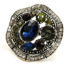 Load image into Gallery viewer, Jewelblings Vintage Silver Tone Round Shaped Olive Green and Dark Blue Stones Brooch Pin Art Deco Jewelry for Women Antique Costume Dressy
