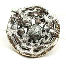 Load image into Gallery viewer, Jewelblings Vintage Silver Tone Round Shaped Olive Green and Dark Blue Stones Brooch Pin Art Deco Jewelry for Women Antique Costume Dressy
