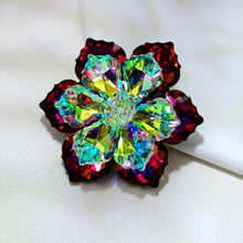 Load image into Gallery viewer, Jewelblings Shimmery Dark Red AB Crystalline Flower Ornament Brooches and Pins for Women Reflection Jewelry
