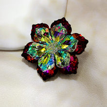 Load image into Gallery viewer, Jewelblings Shimmery Dark Red AB Crystalline Flower Ornament Brooches and Pins for Women Reflection Jewelry
