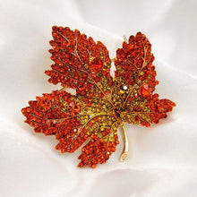 Load image into Gallery viewer, Jewelblings Vintage Stylish Yellow Orange Red Crystal Big Maple Leaf Brooch
