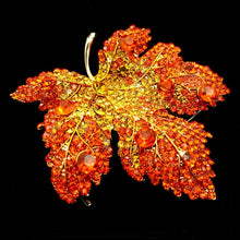 Load image into Gallery viewer, Jewelblings Vintage Stylish Yellow Orange Red Crystal Big Maple Leaf Brooch

